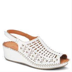 WHITE Casual Wedges, Spring Step Shoes, Wedges Style, Black Camel, Perforated Leather, Wedge Sandal, Thong Sandals, Ankle Strap, The Modern