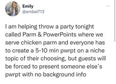 the tweet has been posted to someone about her party tonight, and it's hilarious