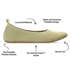 The Jersie flats by Journee Collection are the perfect basic shoe for everyday wear. With a tab at the heel and a classic round toe, these flats are both simple and stylish. They also feature a 4 mm Tru Comfort Foam™ insole and a wide-width footbed for all-day support, while the knit fabric uppers offer breathability. The flexible sole and soft fabric make them foldable for easy storage. Non-slip Ballet Flats, Non-slip Ballet Flats With Round Toe, Casual Slip-on Ballet Flats With Arch Support, Casual Non-slip Ballet Flats With Flat Heel, Casual Ballet Flats With Arch Support, Non-slip Ballet Flats For Spring, Casual Ballet Flats With Arch Support And Flat Heel, Casual Non-slip Ballet Flats, Versatile Round Toe Flats For Spring