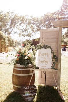 a sign that is on top of a barrel