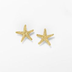 Ross-Simons - 14kt Yellow Gold Starfish Stud Earrings. A favorite among beach-goers, our textured 14kt yellow gold starfish stud earrings are charming, and keep the subtle spirit of summer in your wardrobe all year long. Post/clutch, 14kt yellow gold starfish stud earrings. Gold Starfish Earrings Nickel Free, Gold Starfish Earrings For Beach, Gold Starfish Earrings, Ocean-inspired Starfish Yellow Gold Jewelry, Yellow Gold Starfish Ocean-inspired Jewelry, Gold Sand, Starfish Earrings, Starfish Pendant, Synthetic Opal