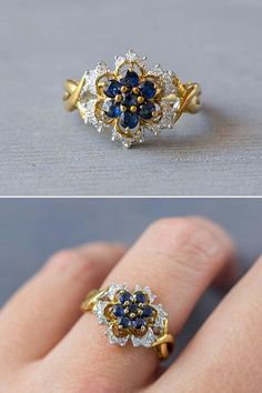 Sapphire Flower Ring, Diamond Flower Ring, Ruby Rings, Emerald Rings, Vintage Sapphire, Gold Ring Designs, Ruby Pendant, Anniversary Jewelry, Sapphire Pendant