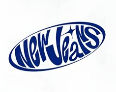 the new york jets logo is shown in blue and white letters on a white background