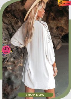 White Split Neck Lace Shoulder Beach Dress Ruffle Midi Dress, Party Dress Long Sleeve, Cotton Midi Dress, Puff Sleeve Dresses, Boho Maxi Dress, Clothes Women, Party Dress Long, By Your Side, Cover Up Dress