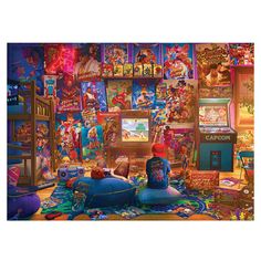 a room filled with lots of cartoon characters