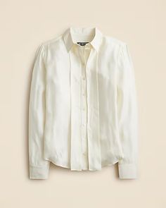 J.Crew: Drapey Pleated Button-up Shirt For Women Fitted Pleated Button-up Top, Chic Button-up Shirt At Affordable Price, Classic Pleated Button-up Top, Classic Button-up Blouse With Pleated Sleeves, Silk Button-up Shirt With Hidden Button Closure, Suit Guide, Hair Wrap Scarf, T-shirts & Tank Tops, Engineered Garments