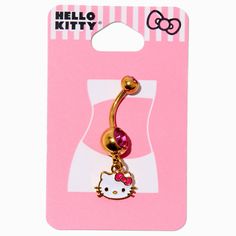 Claire's Hello Kitty® Gold-tone Stainless Steel Pink Crystal Face Charm 14G Belly Bar Gold Hello Kitty, Hello Kitty Earrings, Hello Kitty Merchandise, Belly Piercing Jewelry, Hello Kitty Jewelry, Belly Bar, Hello Kitty Accessories, Cute Piercings, Swimsuits Outfits