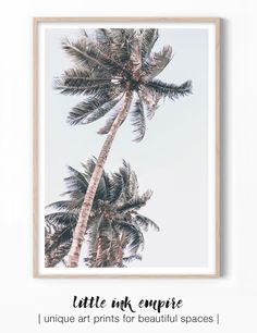 a palm tree with the words little ink empire in black and white above it, on a