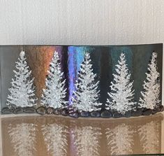 Fused Glass Crystalline Forest Curved Glass Shelf Art, Home Decor, Window Sill Art, Bringing the Outdoors In, Tree Glass Art - Etsy Decor Window Sill, Fused Glass Wall Art, Stained Glass Light, Glass Fusion Ideas, Fused Glass Artwork, Sculpture Stand, Glass Fusion, Stained Glass Diy, Glass Shelf