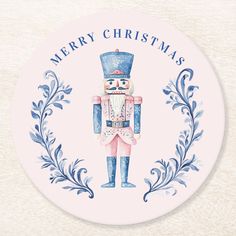 a merry christmas sticker with a nutcracker