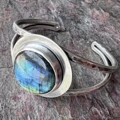 Labradorite Sterling Silver Bracelet - Handmade One-of-a-kind Bracelet – Wise Handmade Jewelry Sterling Silver Bracelets Handmade, Fun Jewelry, Labradorite Cabochon, Patina Finish, Bracelet Handmade, Sterling Silver Bracelet, Handmade Artisan, Soldering, Fine Silver