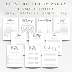 the first birthday party game bundle is shown