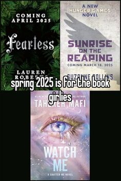 four books with different covers on them and the title for their upcoming novel, sunrise on the reading