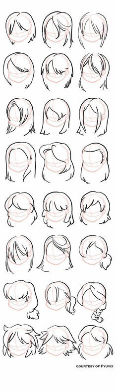 the different types of hair drawn by someone's hand, including their head and shoulders