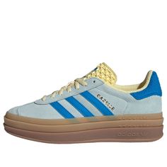 (WMNS) adidas Gazelle Bold 'Almost Blue Yellow' IE0430 Adidas Shoes Gazelle, Adidas Gazelle Blue, Yellow Trainers, Adidas Gazelle Bold, Gazelle Bold, Yellow Adidas, Bold Shoes, Adidas Shoes Originals, Adidas Originals Women