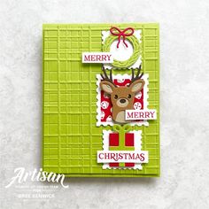 a christmas card made with stamping and dies from the merry reindeer collection by creative haven