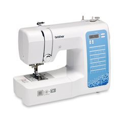 the brother sewing machine is white and blue