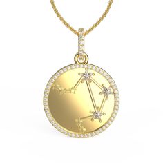 - Pendant Size: 21mm round - Pendant Thickness: 2.4mm *message for custom sizing - Chain Style: Rolo/Cable - 0.57ctw Fine Metal Options: Sterling Silver, 14K & 18K SOLID GOLD (REAL GOLD, not gold-filled, not gold-plated) Demi-Fine Metal Option: Gold Vermeil (solid silver base with gold plating) *ORDERS OVER $500 SHIP COMPLIMENTARY FEDEX/DHL EXPRESS FOR BOTH DOMESTIC AND INTERNATIONAL CUSTOMERS Round Diamond Zodiac Jewelry, Round Zodiac Sign Diamond Jewelry, Zodiac Sign Diamond Jewelry, Diamond Zodiac Sign Jewelry, Luxury Zodiac Sign Round Pendant Jewelry, Zodiac Stars, Celestial Zodiac Sign Pendant Necklace, Zodiac Signs Pendant, Yellow Gold Zodiac Sign Pendant Jewelry