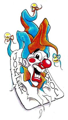 a drawing of a clown holding a piece of paper