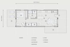 the floor plan for a small cabin with two bedroom and living room, including an attached kitchen