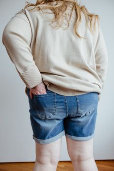 "Revamp your summer look with our Slightly Distressed Tummy Control Cuffed Shorts! These must-have shorts combine all-day comfort (thanks to stretchy fabric and 5" inseam) with a flattering high-rise at 12.5" and tummy control technology. The trendy light distressing and cuffed hems add the perfect touch." Fits true to size. We suggest going with your typical size. Leslie is wearing a size 18. Want more information about the model? Visit our Lovely Models page. Wash Hand wash cold. Lay flat to d Casual Above-knee Jean Shorts With Built-in Liner, Spring Relaxed Fit Mid-thigh Shorts, Casual Above-knee Shorts With Elastic Waistband, Casual Stretch Above Knee Shorts, Casual Stretch Above-knee Shorts, Casual Bermuda Shorts With Built-in Shorts, Above Knee, Summer Shorts With Built-in Liner Above Knee, Spring Shorts With Elastic Waistband And Mid-thigh Length, Spring Mid-thigh Length Shorts