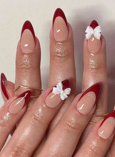 Free Returns ✓ Free Shipping✓. 24pcs Press On Nails Long Square Claret French & Bow Design Fake Nail Set , Contain 1pc Jelly Glue And 1pc Nail File, For Nail Art Decorations By Women & Girls- Press On Nails at SHEIN. Red Tip Nails, Nails Long Square, Bow Nail Designs, Sophisticated Nails, Money Nails, Popular Nail Colors, Bow Nails, Chic Nail Designs, Press On Nails Long