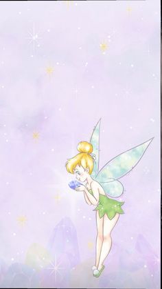 a cartoon tinkerbell is flying through the sky