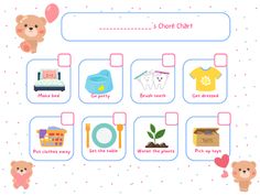 an image of a baby's chote chart with teddy bears and other items