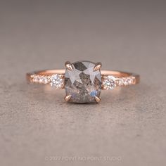 salt and pepper diamond Cushion Diamond Engagement Ring, Diamond Engagement Rings Cushion, Future Engagement Rings, Cushion Cut Engagement Ring, Unique Diamond Rings, Rose Gold Diamond Ring, Pepper Diamond, Cushion Diamond, Unique Diamonds