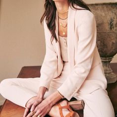 Nwt Color: Rosy Beige ***This Posting Is For The Cream Color Trousers. Pictures Of The Other Color Trousers Are For Reverse. ** Sp050125 Cream Wide Leg Trousers, Style Parisienne, Look After Yourself, French Women, Pink Blazer, Long Sleeve Blazers, Low Waisted, Trouser Suits, Spring Collection