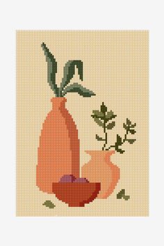 a cross - stitch pattern with an orange vase and flower