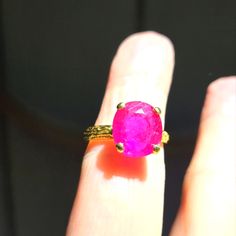 This Is A New Stunning Pink Ruby From Mozambique. This Beautiful Stone Is A Huge 5karats Set In A Solid 925 Sterling Silver Dipped In 24k Gold Not Plated! This Gold Stays Put! This Is A Gorgeous Bright Pink Stone That I've Set In My Signature Vine Wreath Style Band. This Is A Perfect Ring For An Engagement. Please Ask Questions And Make An Offer. I Can't Say Yes If You Don't Ask! Pink Ruby Ring With Diamond Accents, Pink Ruby Ring With Accent Stones For Wedding, Luxury Solitaire Ruby Ring For Wedding, Pink Gold Ruby Ring For Wedding, Pink Ruby Birthstone Ring For Anniversary, Formal Pink Ruby Ring, Wedding Pink Gold Ruby Ring, Pink Ruby Ring Hallmarked, Hallmarked Pink Ruby Rings