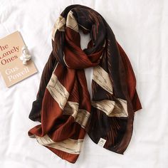 Coffee Brown Silk Scarf - JEXIE Designer Brands Fashion, Stylish Scarves, Polyester Scarf, Scarf Women Fashion, Scarf Material, Hijab Scarf, Brown Silk, Summer Scarves, Warm Scarf