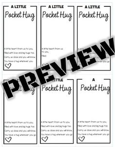 the pocket hug bookmarks are shown in black and white, with hearts on them