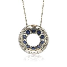 This elegant Suzy Levian necklace features a large round cut natural blue sapphires surrounded by a smaller halo of white created sapphires to create a gorgeous eternity circle, all set in 925 sterling silver. This beautiful circle pendant is hung on a cable chain and is secured with a spring ring clasp. Its subtle design flaunts your simple yet sophisticated style. This pendant is designed by Suzy Levian with a message. By creating jewelry that is beautiful inside and out, Suzy Levian's message Levian Jewelry, Gemstone Brooch, Cubic Zirconia Bracelet, Cubic Zirconia Jewelry, Creating Jewelry, Jewelry Rings Diamond, White Jewelry, Brown Diamond, Gemstone Necklace Pendant