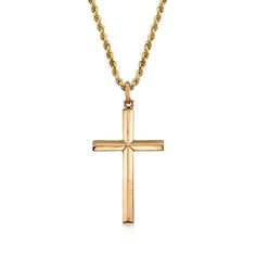 Ross-Simons - C. 1980 Vintage 18kt Yellow Gold Cross Pendant Necklace. 18". C. 1980. Simple and solemn, this 18kt yellow gold cross pendant necklace is an ideal statement for a personal of faith with understated style. Suspends from a sophisticated rope chain. Lobster clasp, 18kt yellow gold cross pendant necklace. Exclusive, one-of-a-kind Estate Jewelry. Antique Jewelry Necklace, Understated Style, Gold Cross Pendant, Gold Cross, Cross Pendant Necklace, Rope Chain, Estate Jewelry, Vintage Watches, Cross Pendant