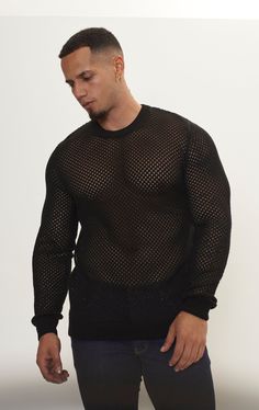 See Through Fishnet Muscle Fit Shirt - Black - Ron Tomson