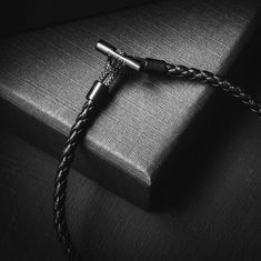 a black and white photo of a pen on top of a book with braids