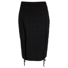 CHEAP and CHIC by MOSCHINO skirt comes in a black silk with a slip liner featuring a pencil style, ruffled trim, back slit, and a side zipper closure. Very Good Pre-Owned Condition. Marked: I 36 / D 34 / F 34 / GB 6 / USA 4 Measurements: Waist: 26 inches Hip: 32 inches Length: 23.5 inches Reference: 117517 Category: Skirt More Details Brand: MOSCHINO Size: 4 Color: Black Fabric: Silk Material: Textured Pattern: Ruffled Style: Pencil Skirt Length: Below Knee Age Group: Adult Gender: Female Style Pencil Skirt, Vintage Maxi Skirt, Quilted Skirt, Ruffle Maxi Skirt, Knee Skirt, Black Turtleneck Sweater, Embellished Skirt, Tight Sweater, Crepe Skirts