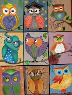 an image of many owls in different colors