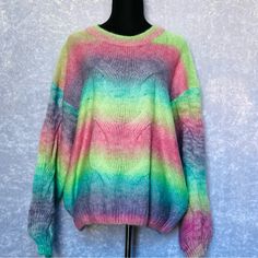 Brand: Woven Heart Size: Xl Color: Rainbow, Multicolored, Sherbert Condition: Nwt Has Never Been Worn. Visible Flaw (Snag Pull) As Seen In The Pics. Style: Unisex Sweater, Rainbow Sweater, Wool Sweater, Y2k, 90s, Mermaidcore, Unicorn, Barbiecore Please Reference Pics For Item Condition & Measurements. Pet/Smoke Free Home. 122422171 Casual Pink Acrylic Tops, Trendy Pink Chunky Knit Top, Trendy Chunky Knit Pink Top, One Size Pink Knit Sweater, Winter Rainbow Long Sleeve Top, One Size Pink Acrylic Sweater, Trendy Rainbow Knit Sweater, Multicolor Long Sleeve Fun Sweater, Casual Oversized Rainbow Sweater