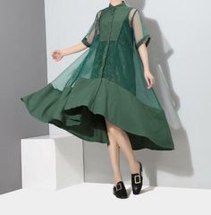 Find ideas๏ฟฝand inspiration for Women's Mesh Skirt Summer Dress Two Piece Set Loose Flounce Short Sleeves Dress, Women's Dresses Stand Collar Dress, Irregular Hem, Patchwork Dress, Sheer Dress, Two Piece Dress, Asymmetrical Dress, Collar Dress, Mesh Dress, Piece Dress