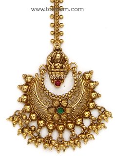 22 Karat Gold 'Lakshmi' Maang Tikka - Papidi Billa with Beads (Temple Jewellery) - 235-GT445 - in 10.900 Grams for USD $936.39. 
Made in India by Totaram Jewelers Online this product is in Gold - 22 Karat BIS Hallmark 916 KDM Gold  & is an excellent gift for Adult - Women. Ships fully insured with secured guaranteed delivery for free with your order over $250 from New Jersey USA & comes with 30 days exchange policy. 22k Gold Chandbali For Puja, 22k Gold Chandbali Jewelry For Puja, 22k Yellow Gold Chandbali Kundan Necklace, 22k Gold Chandbali Temple Necklace With Meenakari, Yellow Gold Chandbali Kundan Temple Necklace, 22k Gold Chandbali Kundan Temple Necklace, 22k Gold Chandbali Kundan Necklace Temple Jewelry, 22k Gold Kundan Necklace With Pallu For Diwali, Temple Jewelry 22k Gold Chandbali Kundan Necklace