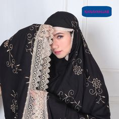 "MATERIAL: JANGER RAYON WEIGHT: 800 grams 1 SET MUKENA = BAG + TOP MUKENA + BOTTOM SKIRT FRONT TOP LENGTH: ± 120-122 CM BACK TOP LENGTH: ± 125-128 CM FACE LENGTH: ± 25-29 CM (USING TIE STRAP) BAG SIZE: 25 X 27 CM BOTTOM SKIRT LENGTH: ± 110-114 CM WIDTH OF BOTTOM SKIRT: ± 70-75 CM (WITHOUT LACE) MAXIMUM WIDTH OF RUBBER WAIST: ± 60-64 CM Please leave your PHONE NUMBER in the \"note to seller\" at checkout for SHIPPING PURPOSE" Traditional Black Dabka Khimar, Embroidered Khimar For Eid, Traditional Dabka Niqab For Eid, Traditional Niqab With Dabka For Eid, Black Khimar For Wedding And Eid, Traditional Niqab For Eid, Traditional Hijab For Eid, Traditional Khimar For Wedding And Eid, Traditional Wedding Khimar For Eid