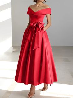 A-Linien-Kleid für Hochzeitsgäste, elegantes Kleid, halbformelles Kleid, wadenlang, kurze Ärmel, schulterfrei, Tasche, Satin mit Schleife(n), 2024 2024 - $118.99 Cocktail Dress Elegant, Cocktail Dress Wedding Guest, Dresses With Pockets, Evening Dresses Cocktail, Bride Dresses, Tea Length, Kentucky Derby, Mother Of The Bride Dresses, Elegant Dress