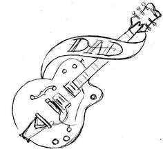 a drawing of a guitar with the word dad on it's back and neck