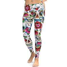 Bright and Colorful, quite possibly the funnest version of our Sugar Skull Leggings. The Gearbunch Colorful Dead - Sugar Skull Leggings are printed on a white base with pops of bright red, orange, green, blue & yellow. These can be your yoga pants, your workout gear or an eye-catching part of your Halloween outfit. Made from our comfortable, soft and stretchy fabric these leggings will soon become one of your favorites, you’ll never want to take them off. Be Happy, Be Bright, Be You with Gearbun Casual Skull Print Stretch Leggings, Casual Stretch Leggings With Skull Print, Fun Fitted White Bottoms, Casual Skull Print Leggings, Skull Leggings, Sports Pants Women, Printed Yoga Leggings, Fitness Photos, Sport Leggings