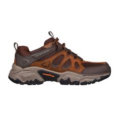 Skechers Relaxed Fit® Terraform Selvin Men's Shoes Outdoor Moc Toe Slip-resistant Walking Shoes, Slip-resistant Moc Toe Walking Shoes For Outdoor, Moc Toe Walking Shoes With Cushioned Footbed For Outdoor, Outdoor Walking Shoes With Cushioned Footbed And Moc Toe, Brown Synthetic Sneakers For Hiking, Brown Cushioned Sneakers For Outdoor Activities, Brown Slip-resistant Walking Shoes For Hiking, Brown Slip-resistant Hiking Sneakers, Functional Brown Synthetic Walking Shoes