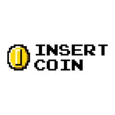 the logo for insert coin, which has been designed to look like an 8 - bit coin