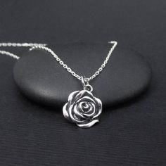 Rose Necklace June Birth Flower Necklace Sterling Silver Rose Flower Necklace, Rose Charm Pendant, Nature Jewelry, Floral Jewelry, Boho Bohemian Jewelry Pretty Jewelry Necklaces, Rose Stud Earrings, Floral Jewelry, Rose Jewelry, Rose Necklace, Necklace Rose, Jewelry Boho, Floral Jewellery, Gothic Jewelry